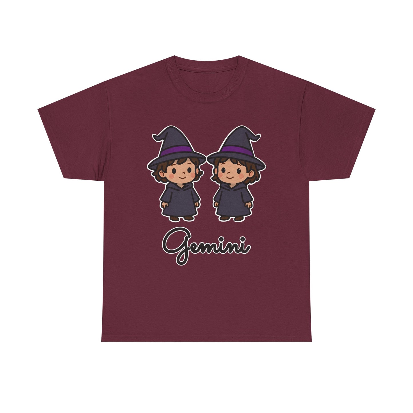 Gemini Astrology T-Shirt – Cute Cartoon Twins in Witch Hats Zodiac Graphic Tee