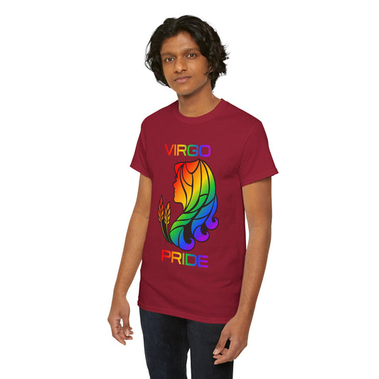Virgo Zodiac Heavy Cotton Tee | Unisex Astrology Shirt, Classic Rainbow, Image with Text