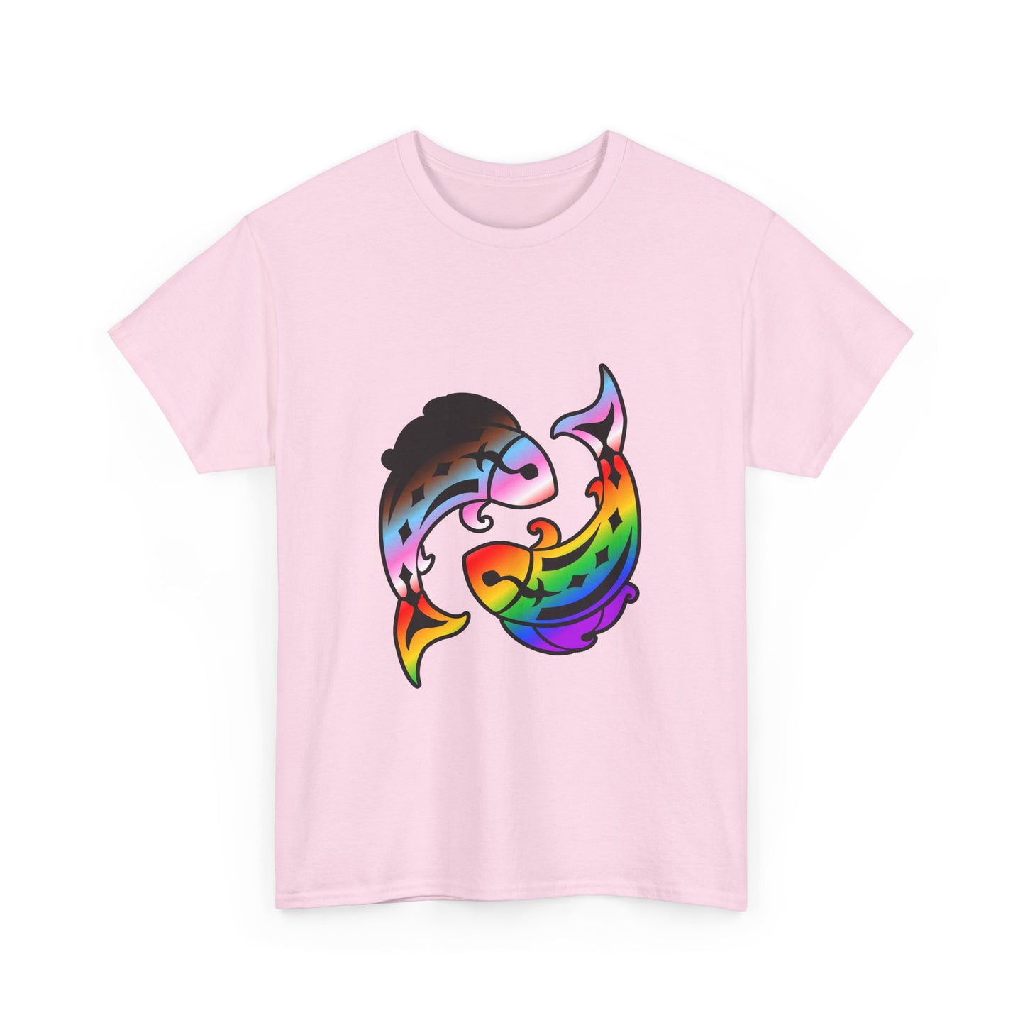 Pisces Zodiac Heavy Cotton Tee | Unisex Astrology Shirt, Progress Pride Flag Colors, Image Only
