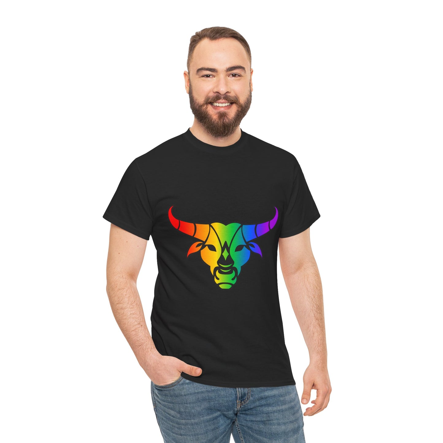 Taurus Zodiac Heavy Cotton Tee | Unisex Astrology Shirt, Classic Rainbow, Image Only