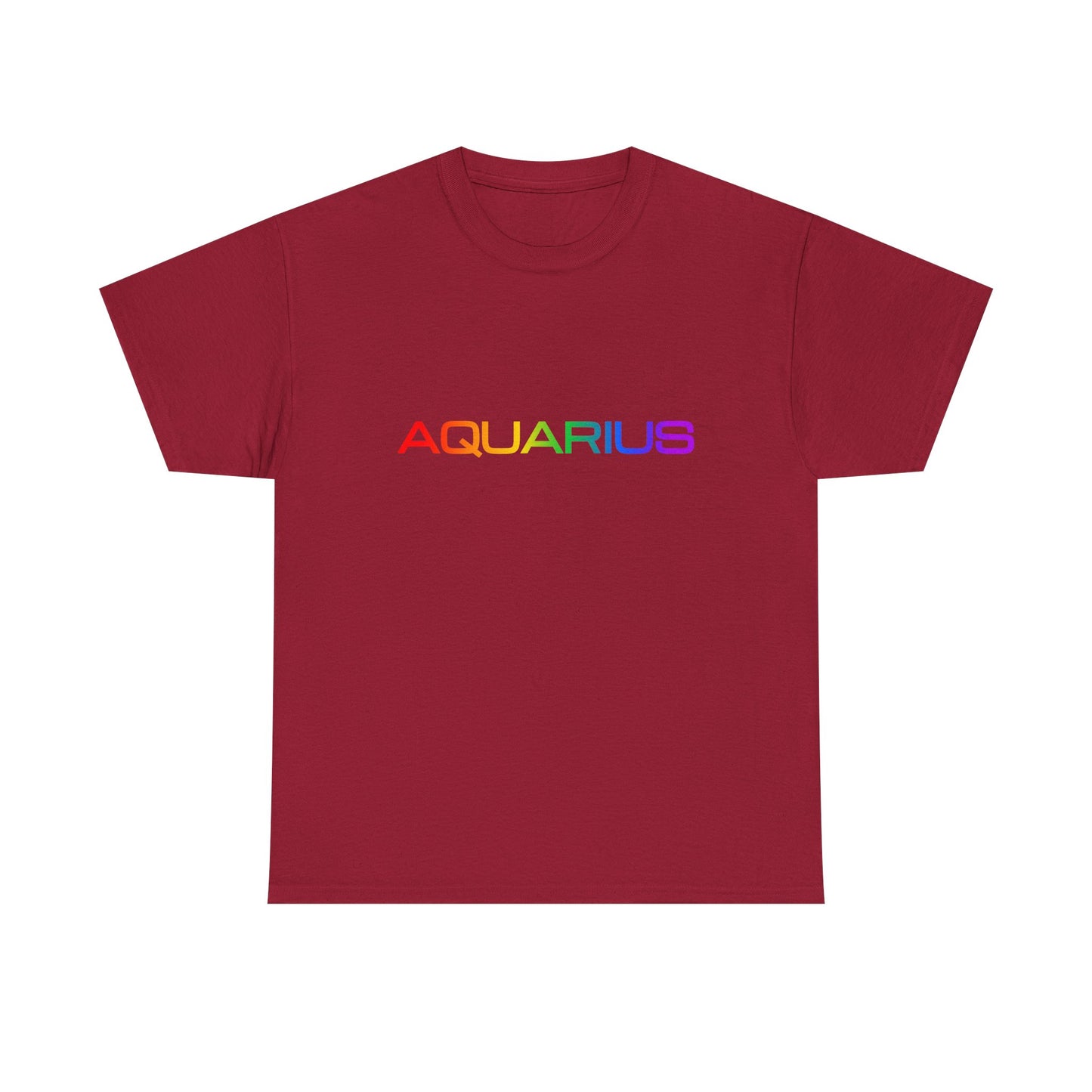 Aquarius Zodiac Heavy Cotton Tee | Unisex Astrology Shirt, Classic Rainbow, Text Only