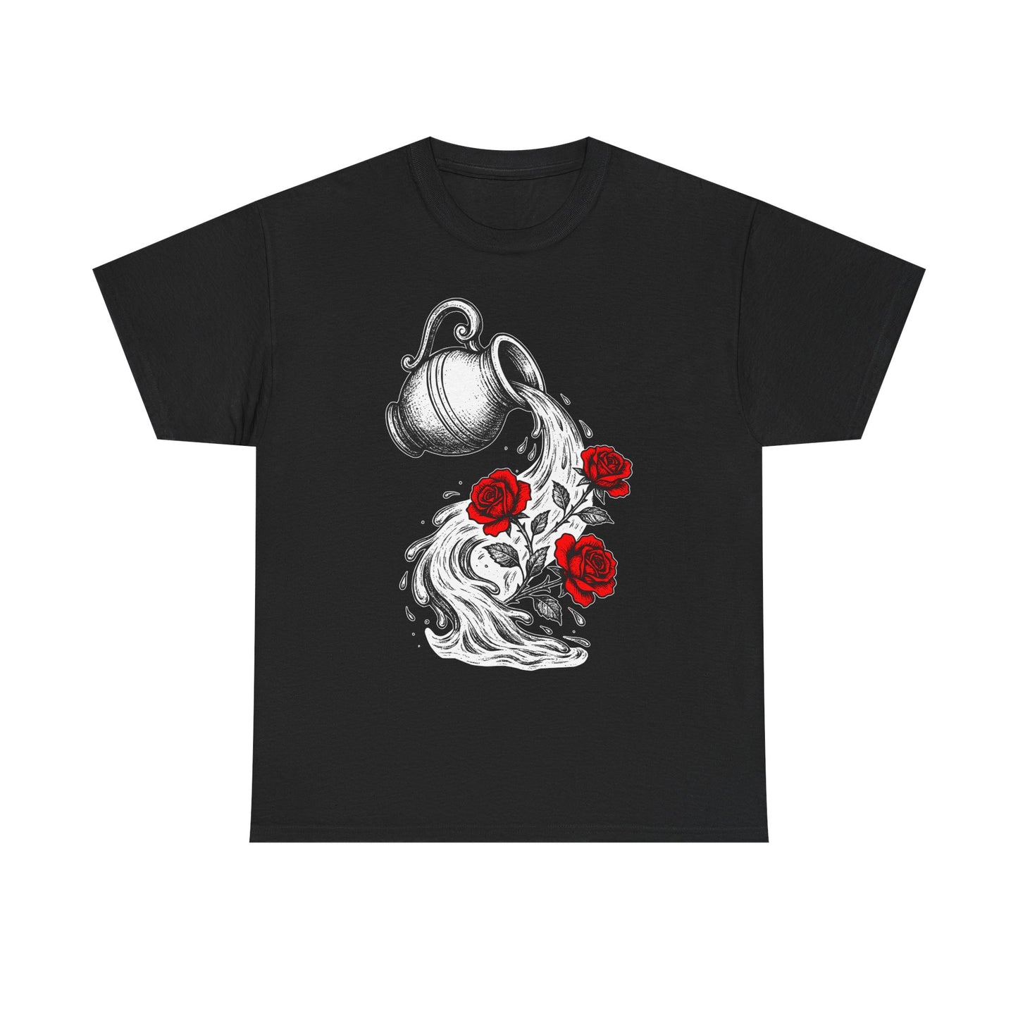 Aquarius Zodiac Heavy Cotton Tee | Unisex Astrology Shirt, Gothic Rose Image