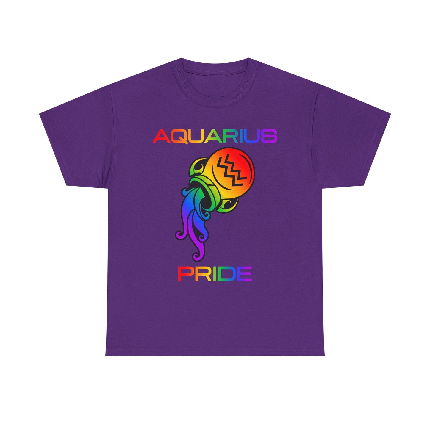 Aquarius Zodiac Heavy Cotton Tee | Unisex Astrology Shirt, Classic Rainbow, Image with Text