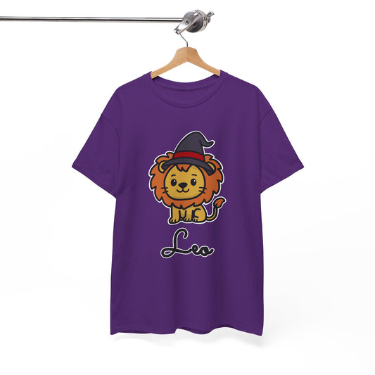 Leo Astrology T-Shirt – Cute Cartoon Lion in Witch Hat Zodiac Graphic Tee