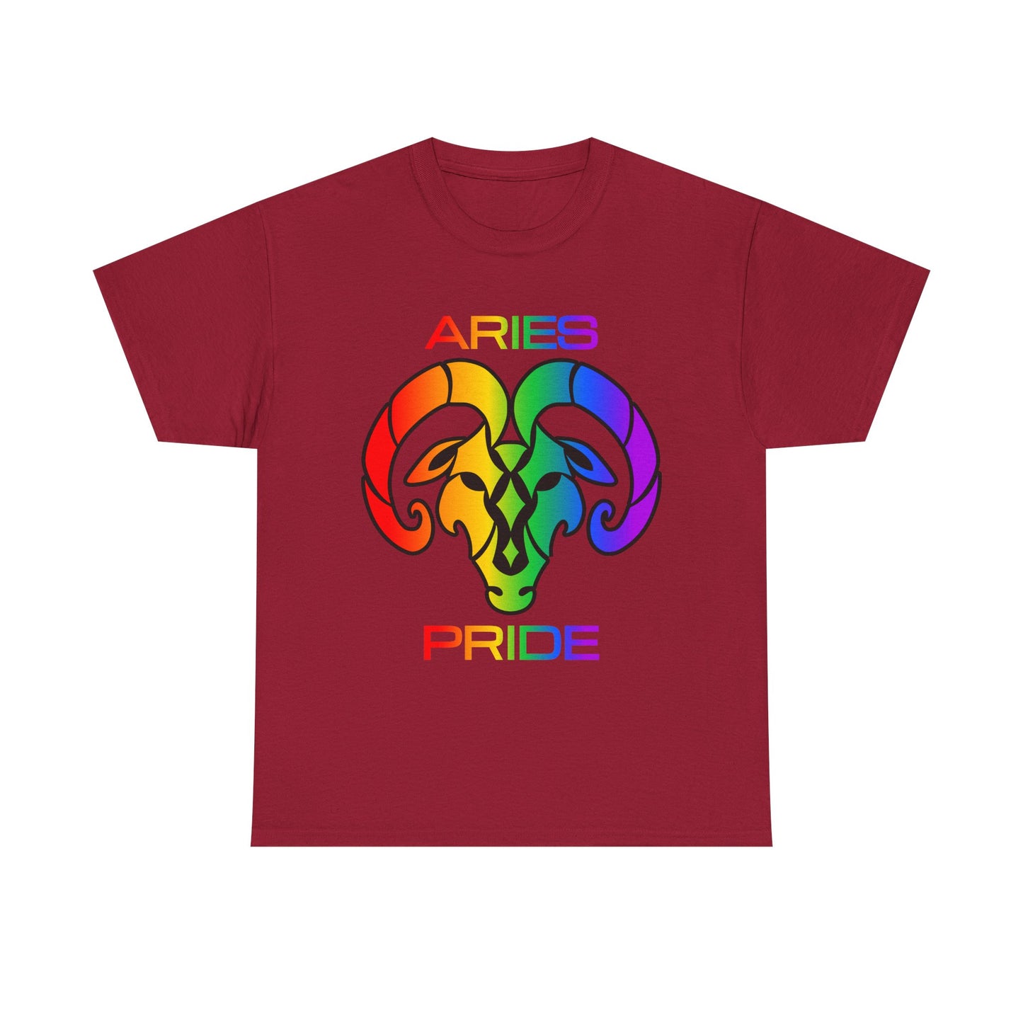 Aries Zodiac Heavy Cotton Tee | Unisex Astrology Shirt, Classic Rainbow, Image and Text