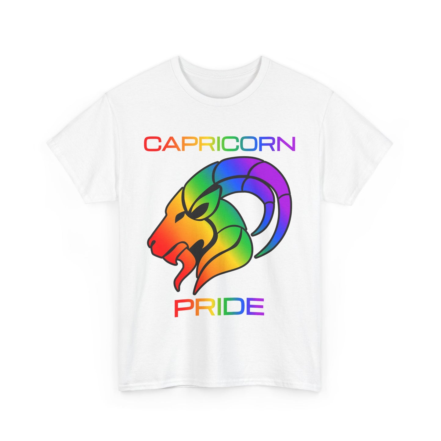 Capricorn Zodiac Heavy Cotton Tee | Unisex Astrology Shirt, Classic Rainbow, Image with Text