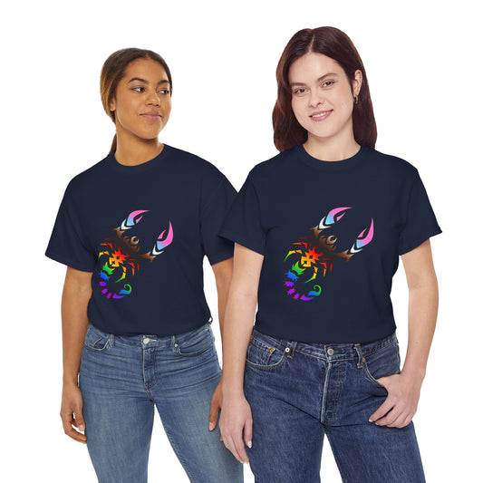 Scorpio Zodiac Heavy Cotton Tee | Unisex Astrology Shirt, Progress Pride Flag Colors, Image Only