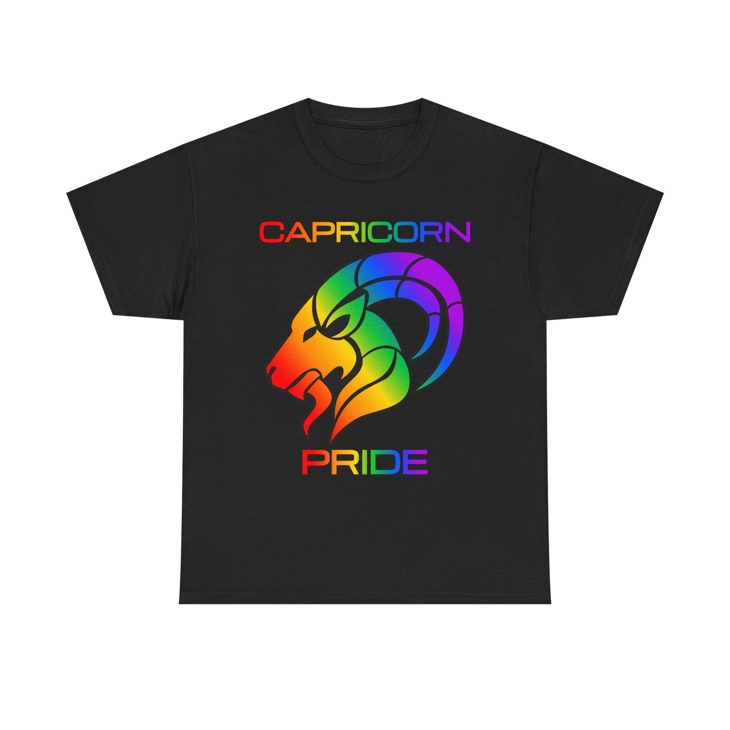 Capricorn Zodiac Heavy Cotton Tee | Unisex Astrology Shirt, Classic Rainbow, Image with Text