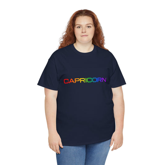 Capricorn Zodiac Heavy Cotton Tee | Unisex Astrology Shirt, Classic Rainbow, Text Only
