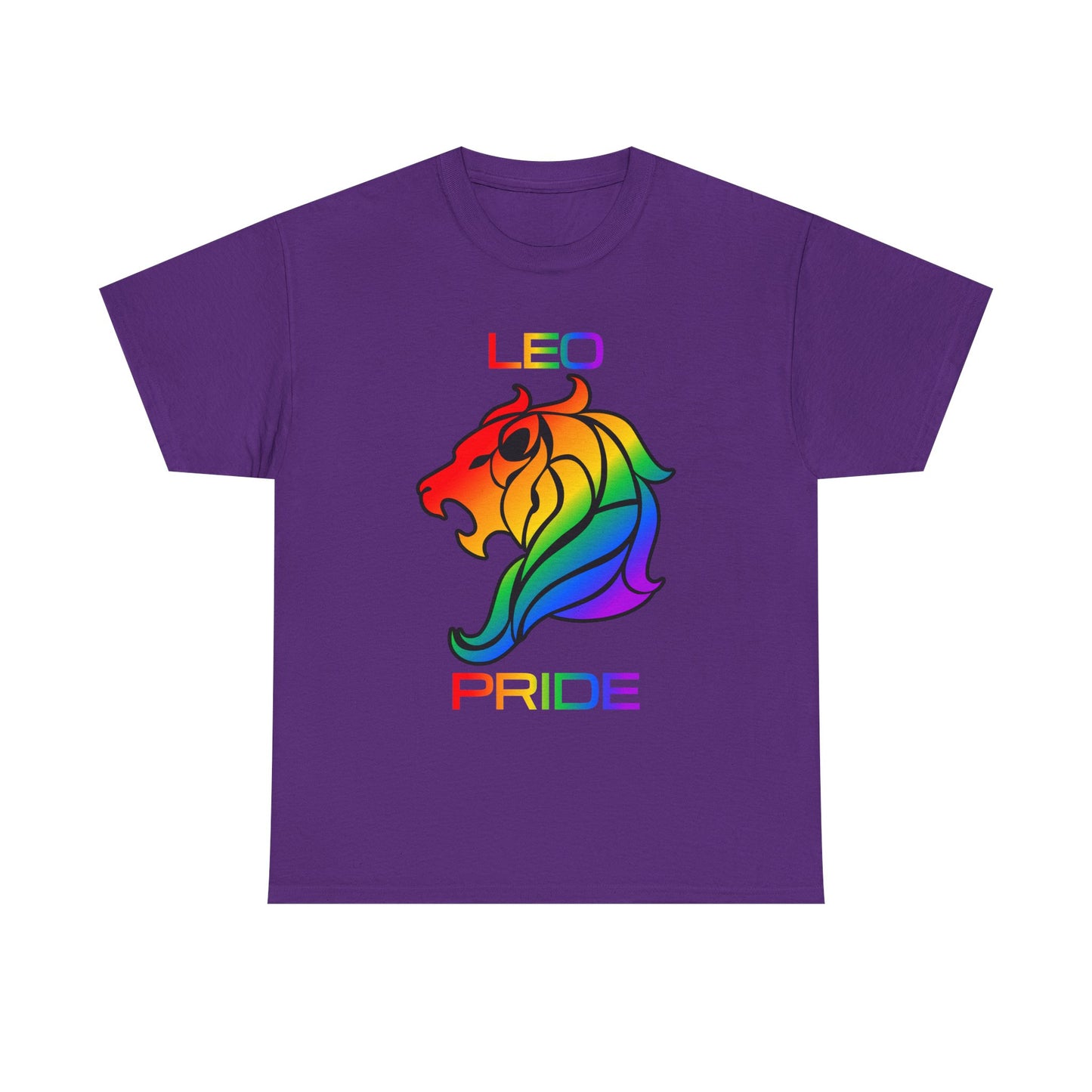 Leo Zodiac Heavy Cotton Tee | Unisex Astrology Shirt, Classic Rainbow, Image with Text