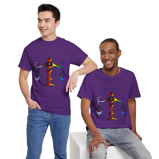 Libra Zodiac Heavy Cotton Tee | Unisex Astrology Shirt, Progress Pride Flag Colors, Image Only