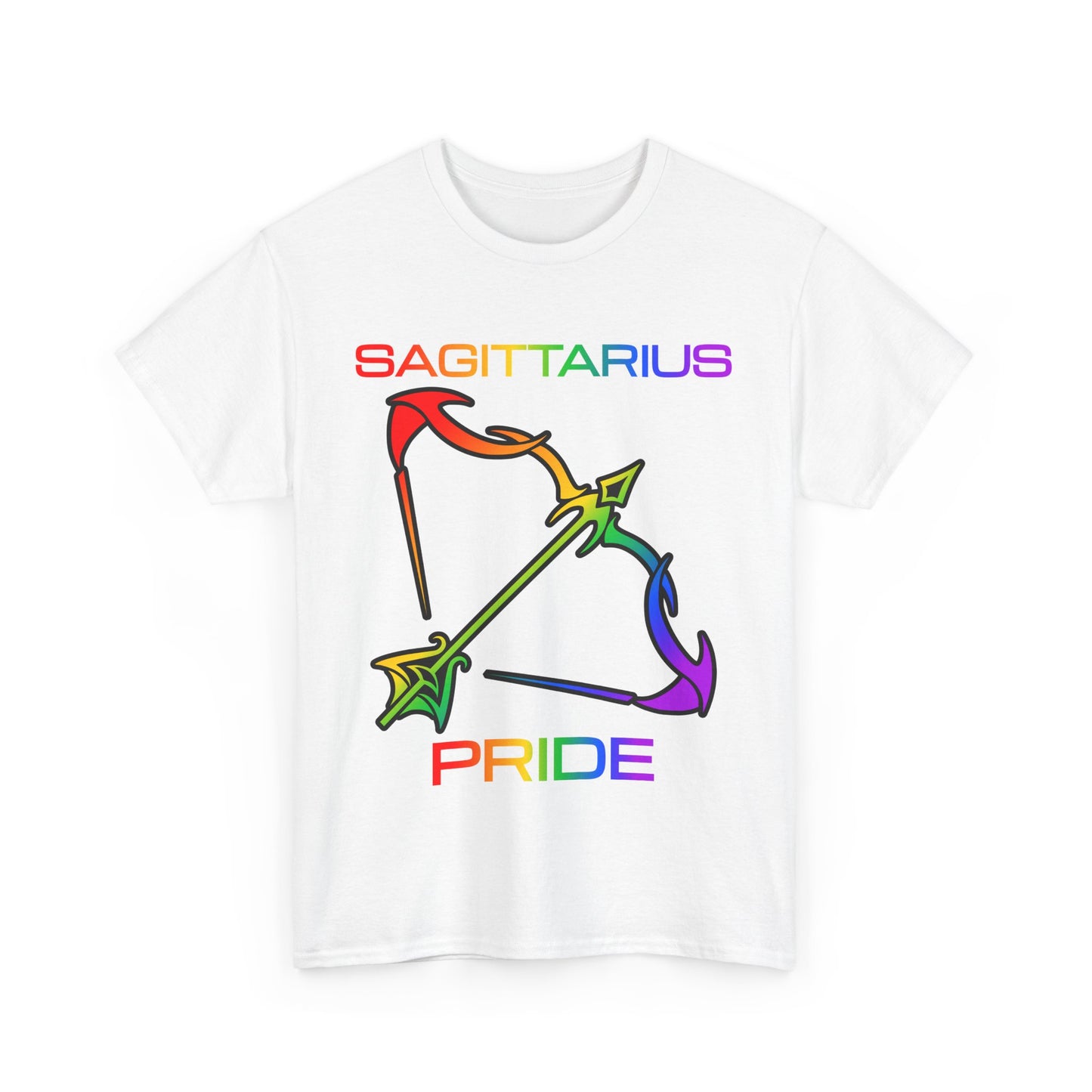 Sagittarius Zodiac Heavy Cotton Tee | Unisex Astrology Shirt, Classic Rainbow, Image with Text