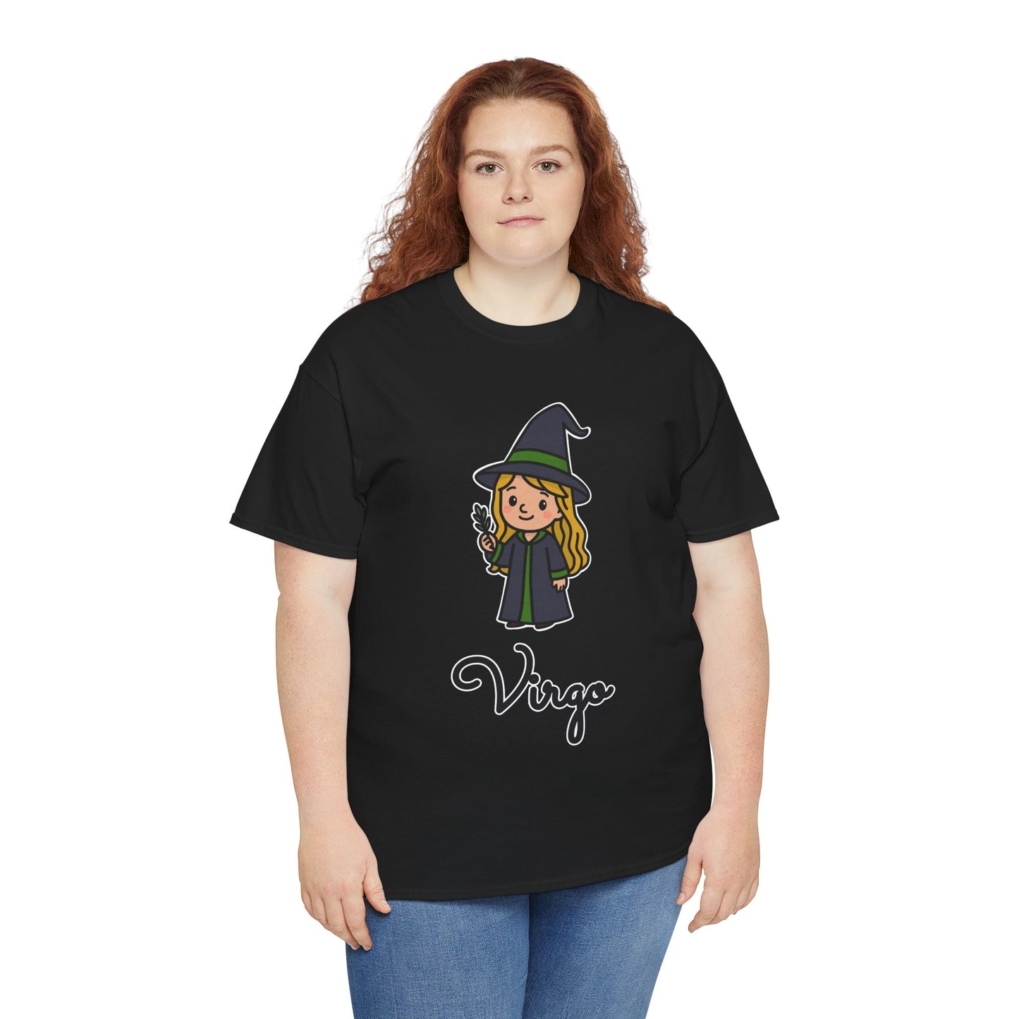 Virgo Astrology T-Shirt – Cute Cartoon Young Girl in Witch Hat Zodiac Graphic Tee
