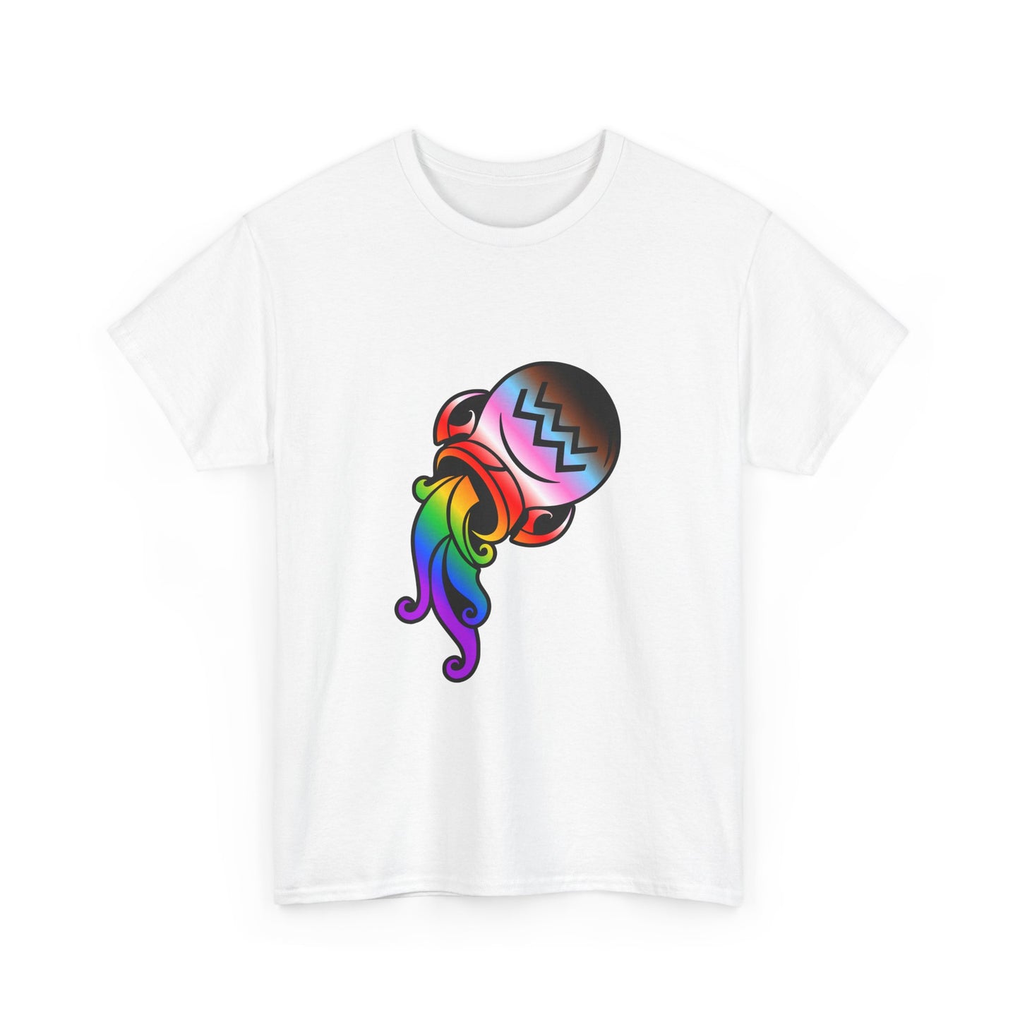 Aquarius Zodiac Heavy Cotton Tee | Unisex Astrology Shirt, Progress Pride Flag Colors, Image Only
