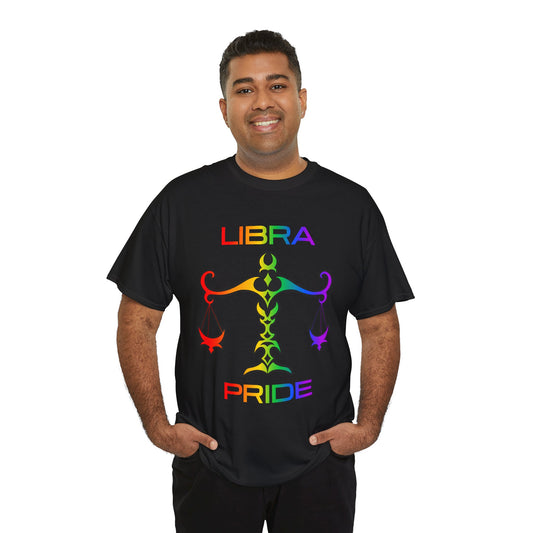 Libra Zodiac Heavy Cotton Tee | Unisex Astrology Shirt, Classic Rainbow, Image with Text