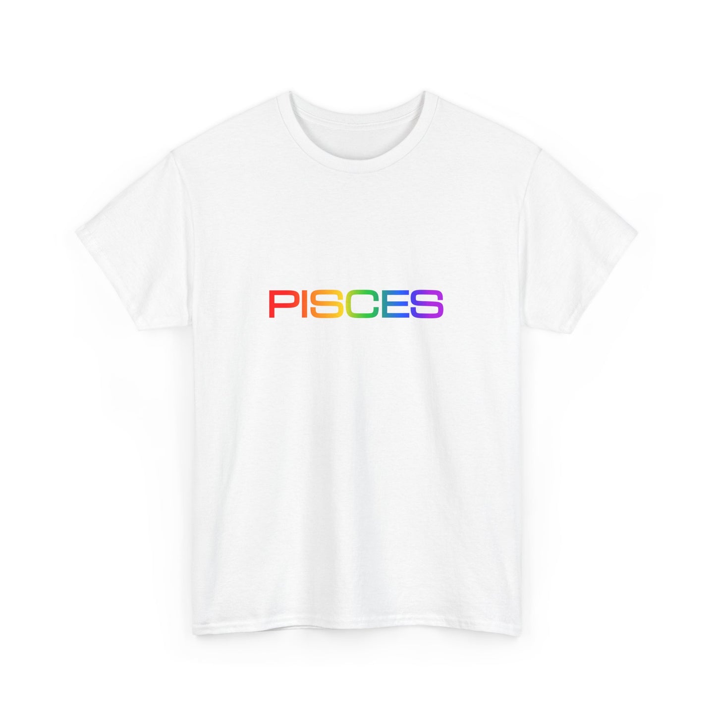 Pisces Zodiac Heavy Cotton Tee | Unisex Astrology Shirt, Classic Rainbow, Text Only
