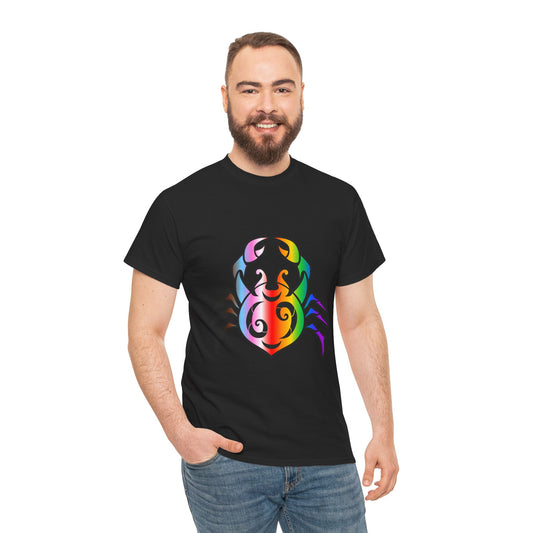 Cancer Zodiac Heavy Cotton Tee | Unisex Astrology Shirt, Progress Pride Flag Colors, Image Only