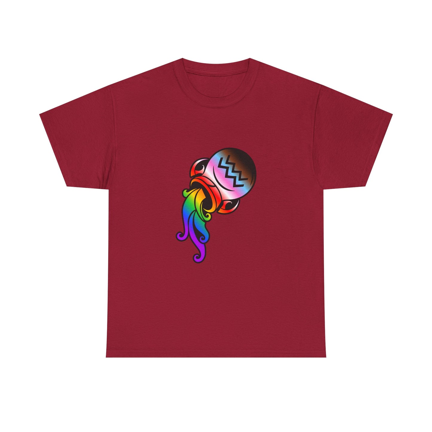 Aquarius Zodiac Heavy Cotton Tee | Unisex Astrology Shirt, Progress Pride Flag Colors, Image Only