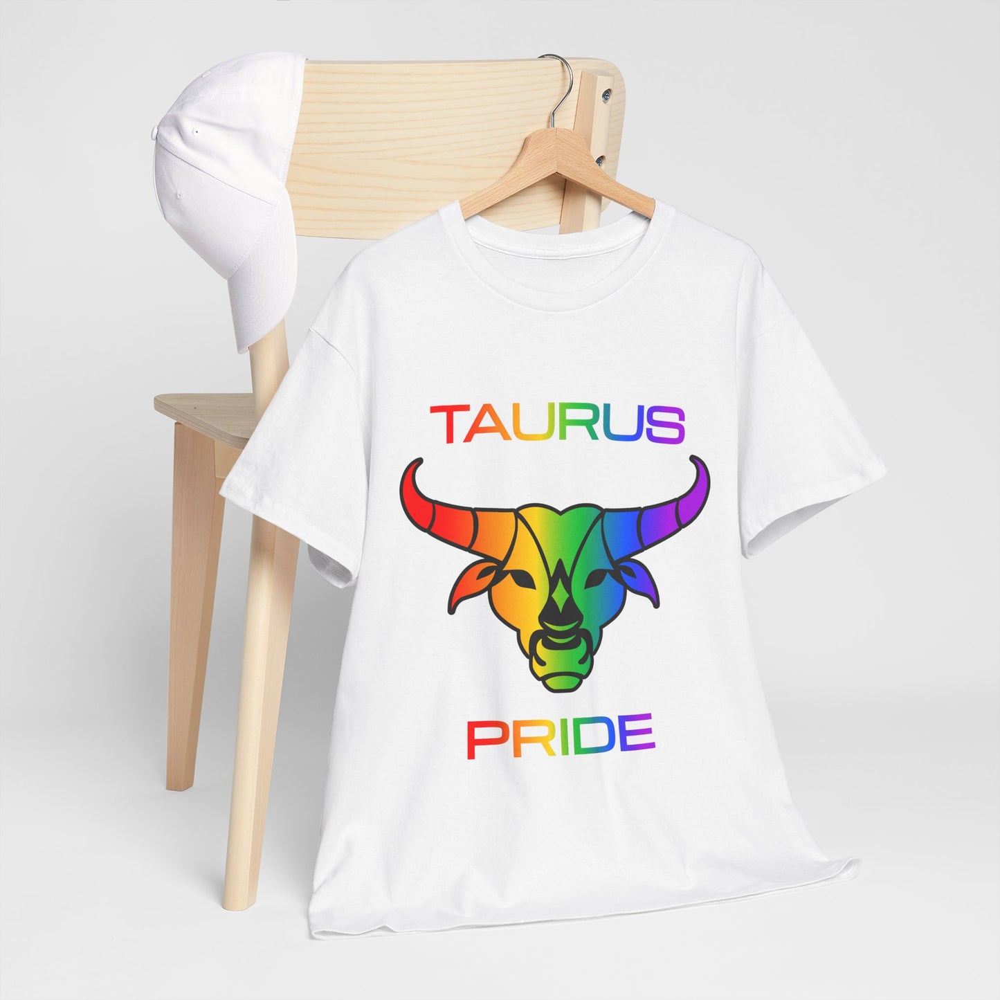 Taurus Zodiac Heavy Cotton Tee | Unisex Astrology Shirt, Classic Rainbow, Image with Text