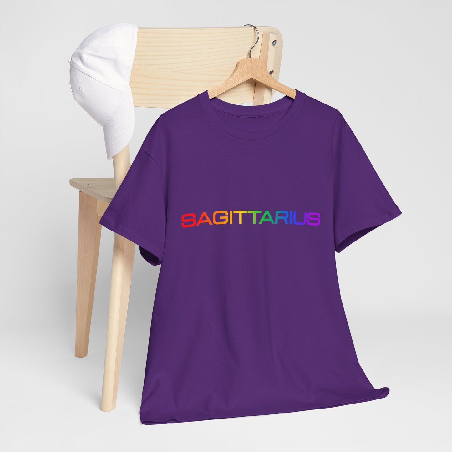 Sagittarius Zodiac Heavy Cotton Tee | Unisex Astrology Shirt, Classic Rainbow, Text Only