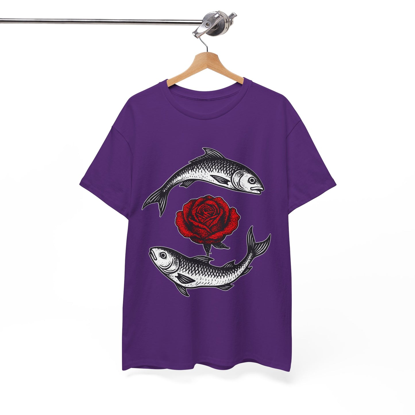 Pisces Zodiac Heavy Cotton Tee | Unisex Astrology Shirt, Gothic Rose Image
