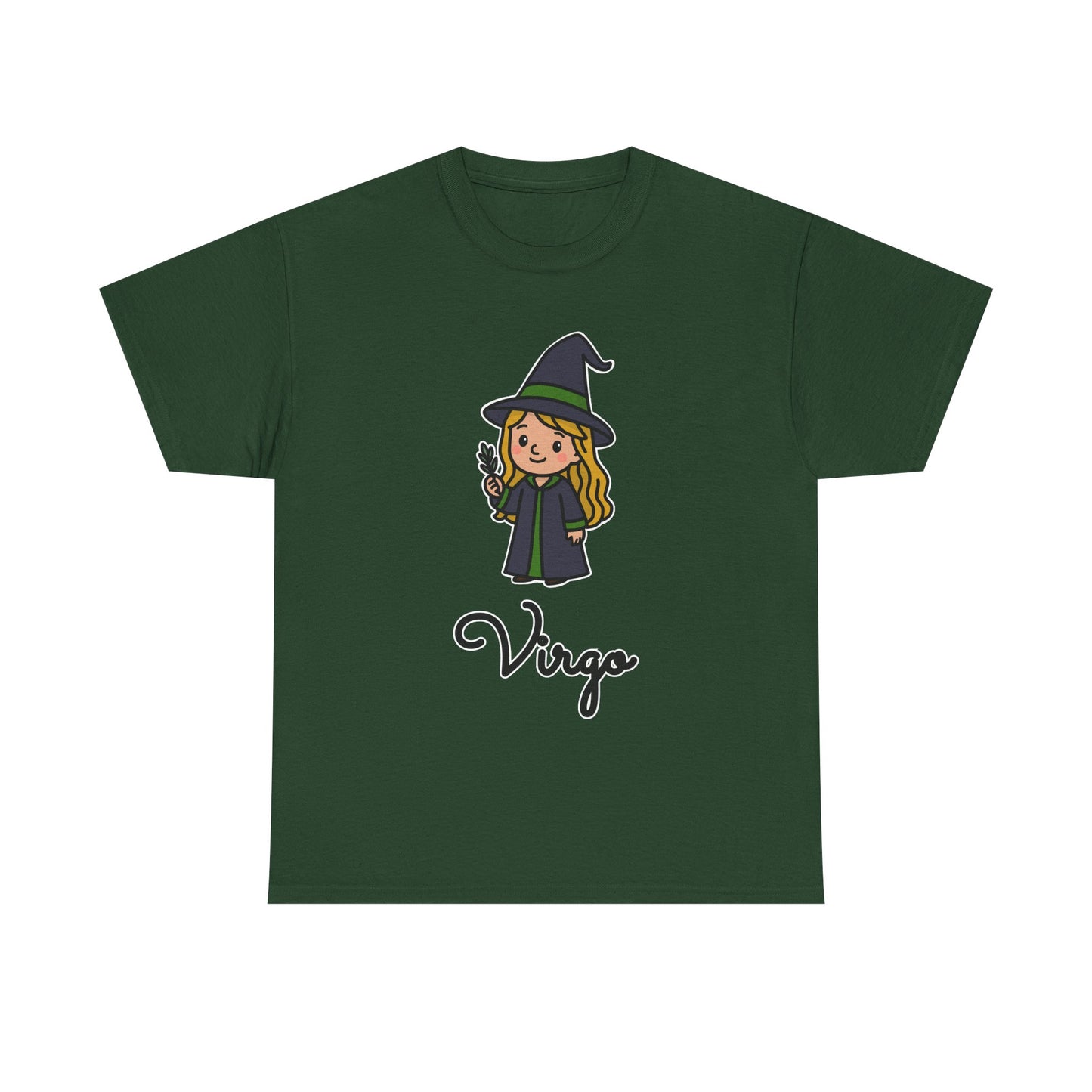 Virgo Astrology T-Shirt – Cute Cartoon Young Girl in Witch Hat Zodiac Graphic Tee