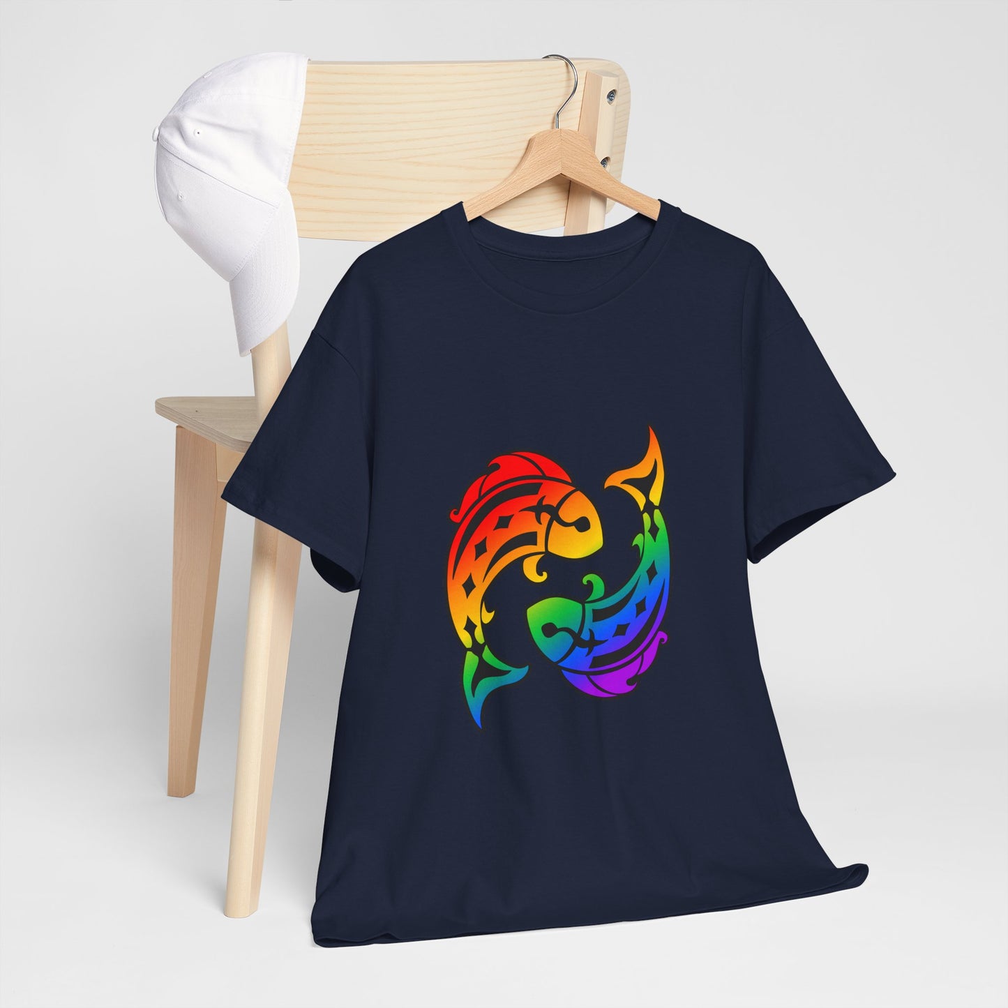Pisces Zodiac Heavy Cotton Tee | Unisex Astrology Shirt, Classic Rainbow, Image Only