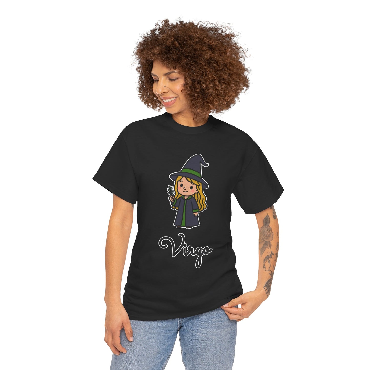 Virgo Astrology T-Shirt – Cute Cartoon Young Girl in Witch Hat Zodiac Graphic Tee