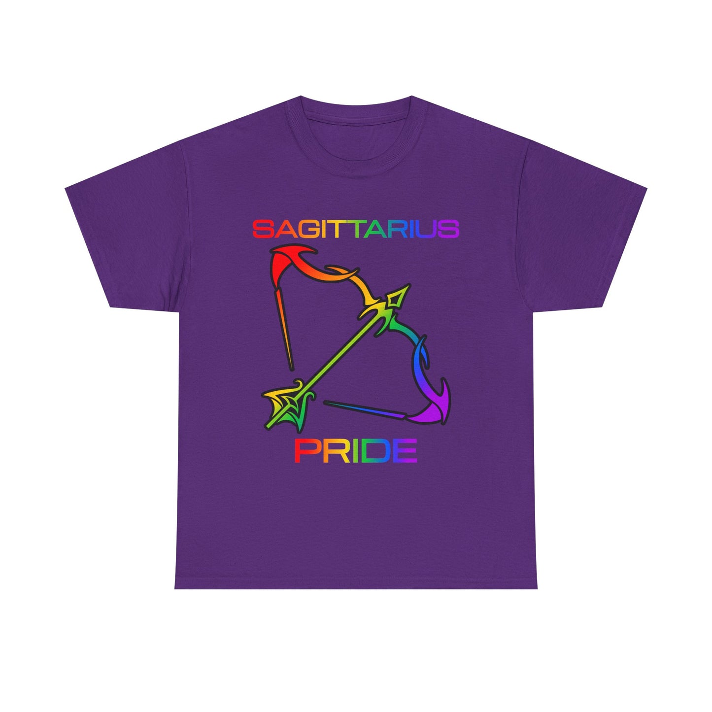 Sagittarius Zodiac Heavy Cotton Tee | Unisex Astrology Shirt, Classic Rainbow, Image with Text