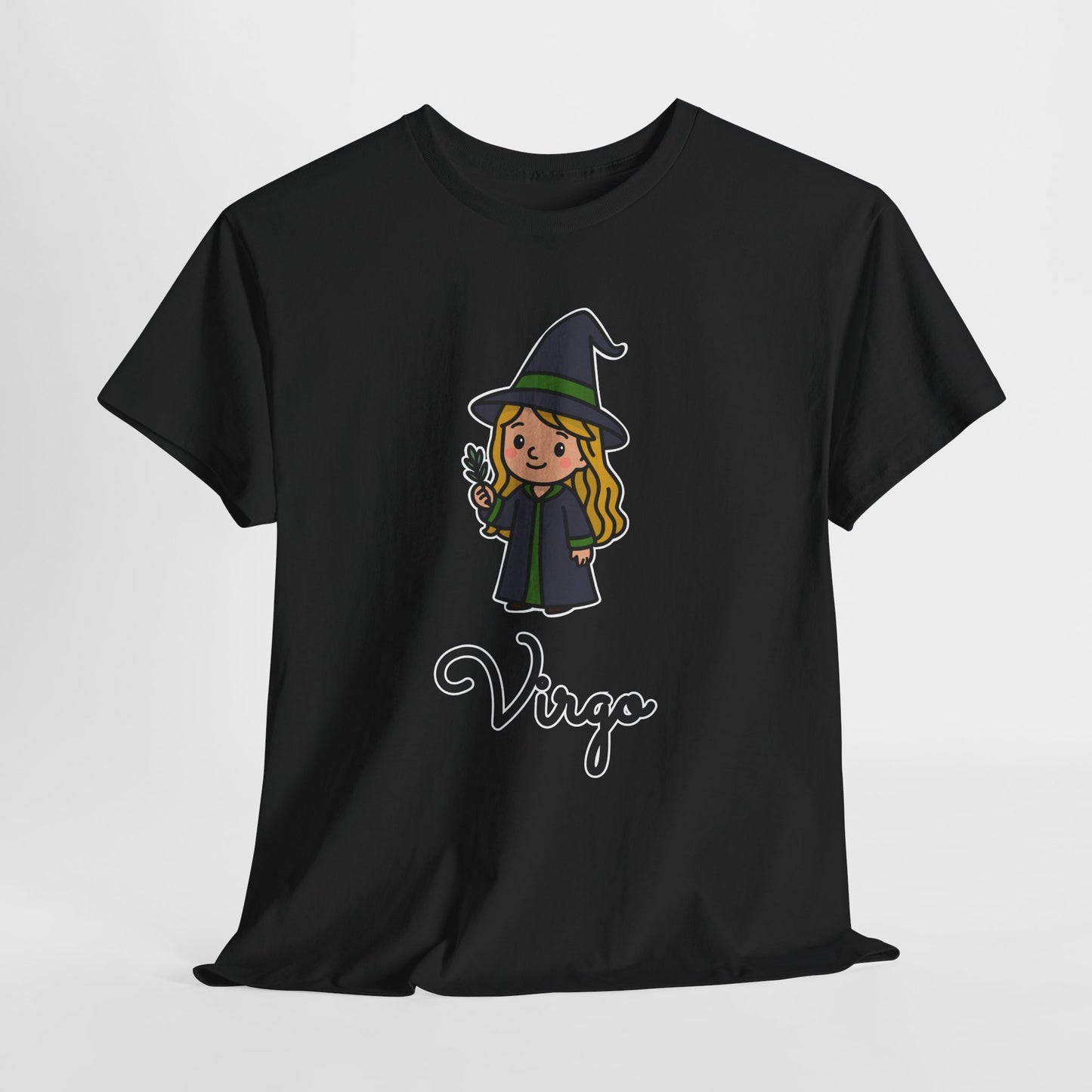 Virgo Astrology T-Shirt – Cute Cartoon Young Girl in Witch Hat Zodiac Graphic Tee