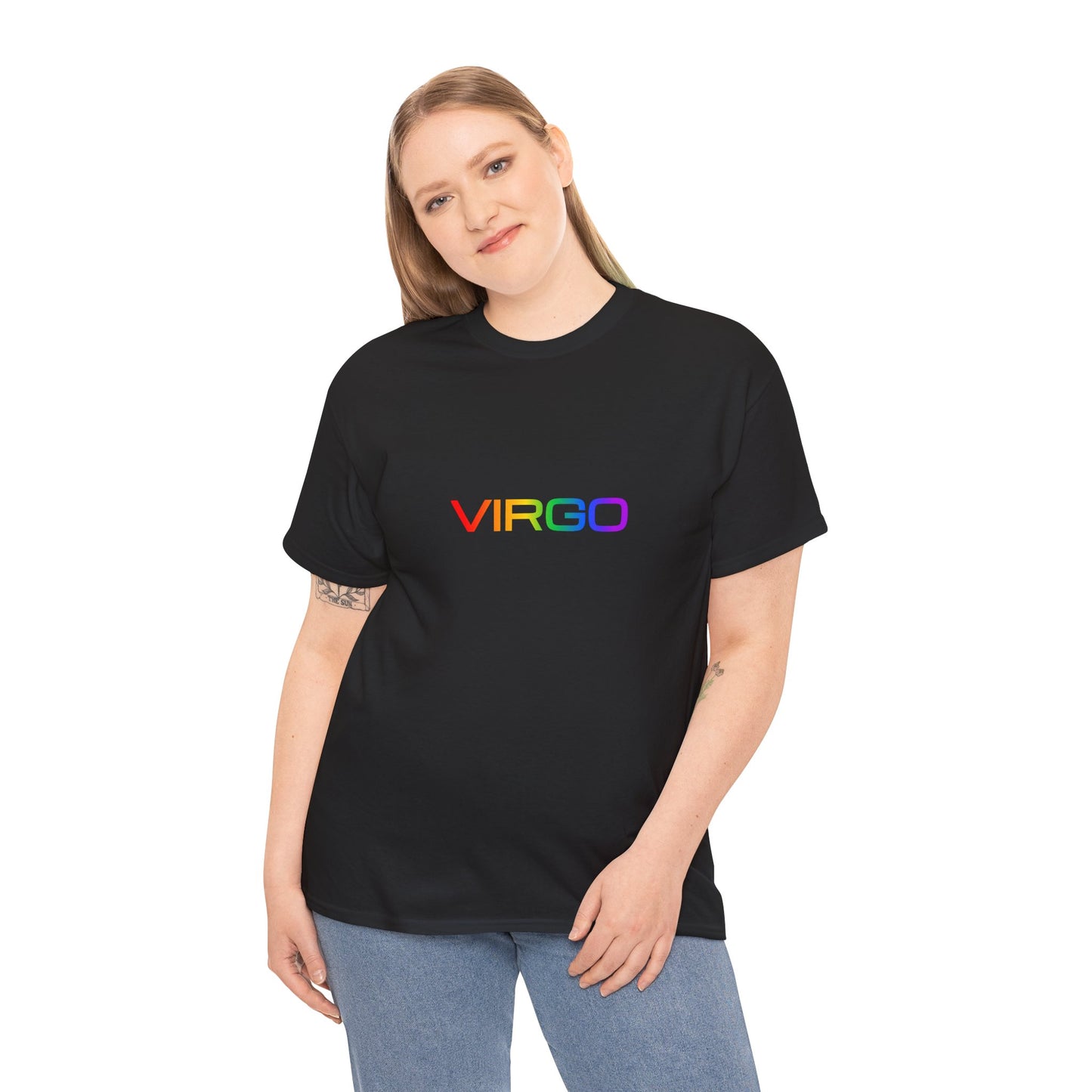 Virgo Zodiac Heavy Cotton Tee | Unisex Astrology Shirt, Classic Rainbow, Text Only