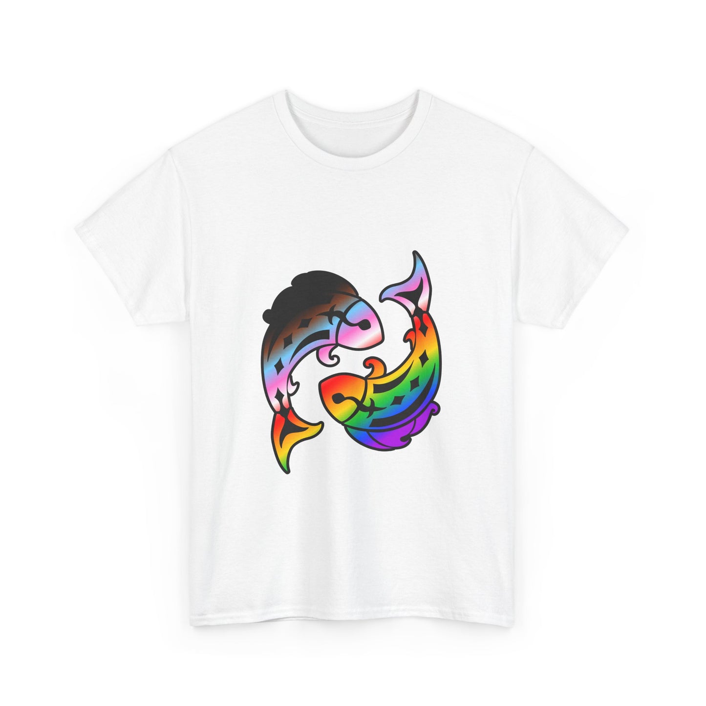 Pisces Zodiac Heavy Cotton Tee | Unisex Astrology Shirt, Progress Pride Flag Colors, Image Only