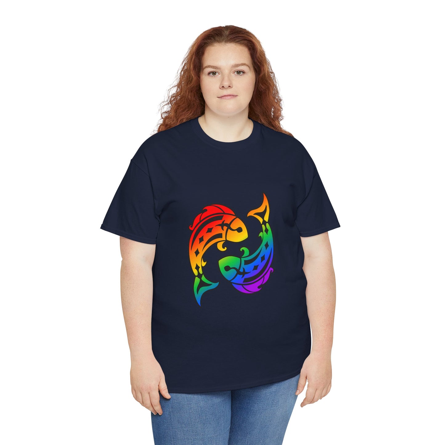 Pisces Zodiac Heavy Cotton Tee | Unisex Astrology Shirt, Classic Rainbow, Image Only