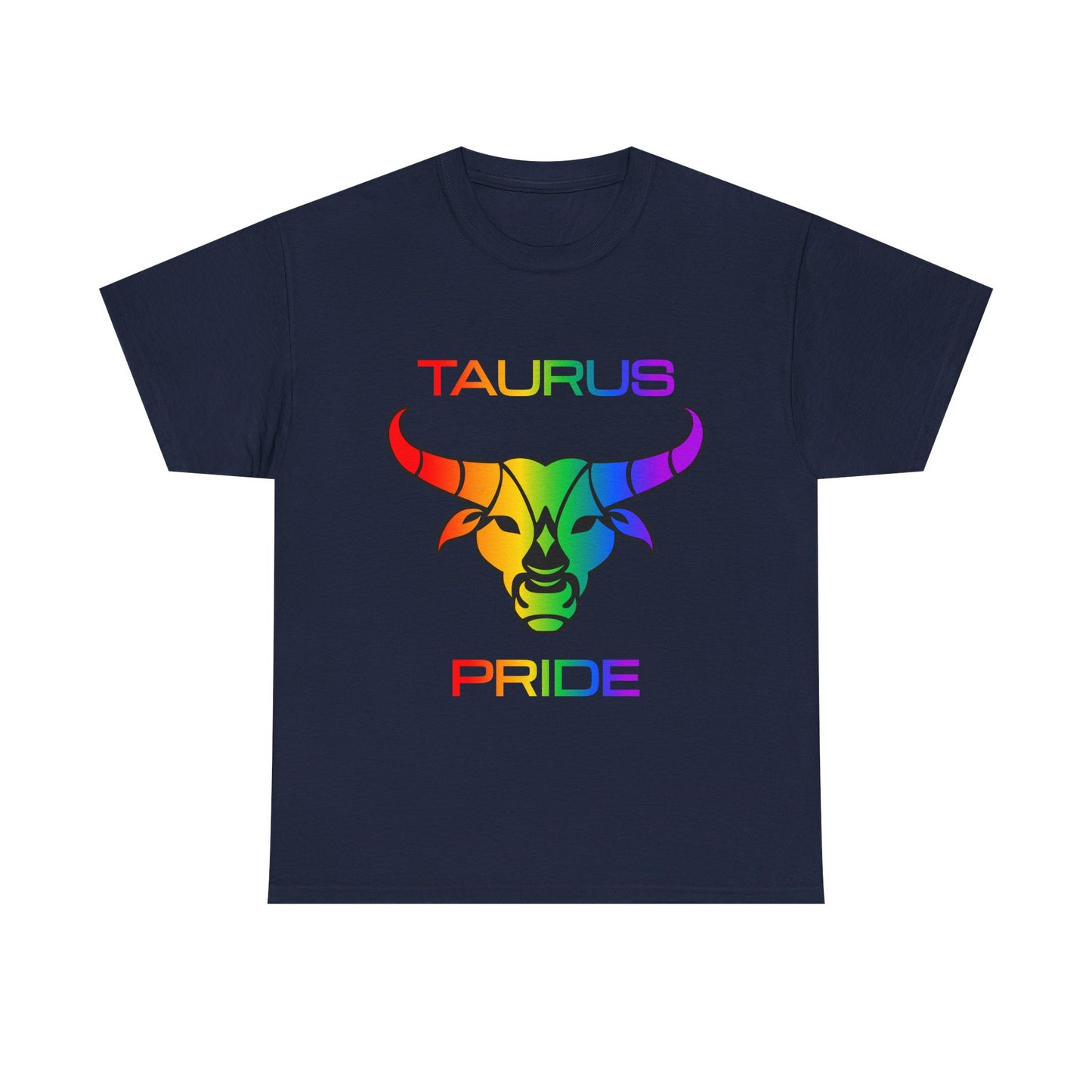 Taurus Zodiac Heavy Cotton Tee | Unisex Astrology Shirt, Classic Rainbow, Image with Text