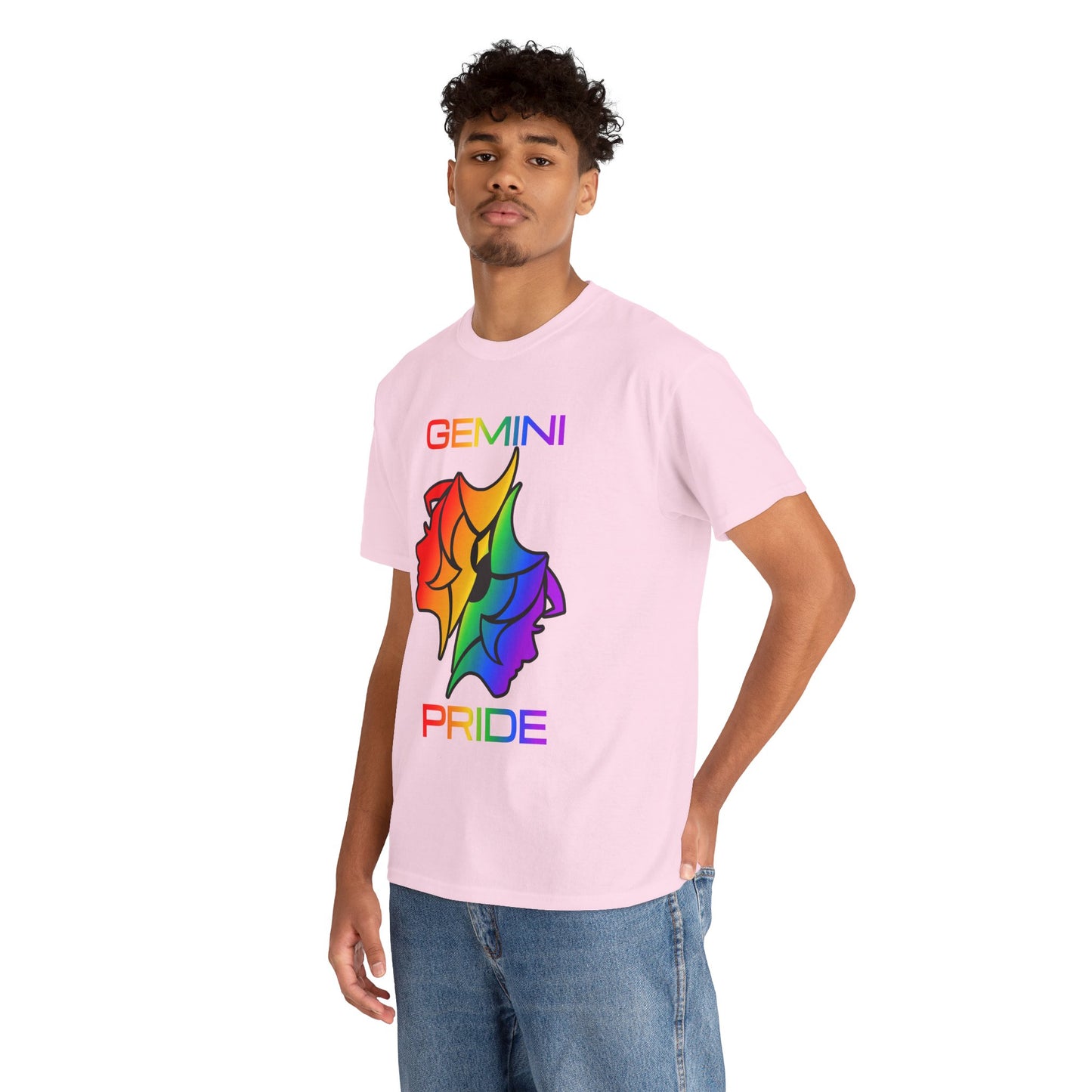 Gemini Zodiac Heavy Cotton Tee | Unisex Astrology Shirt, Classic Rainbow, Image with Text
