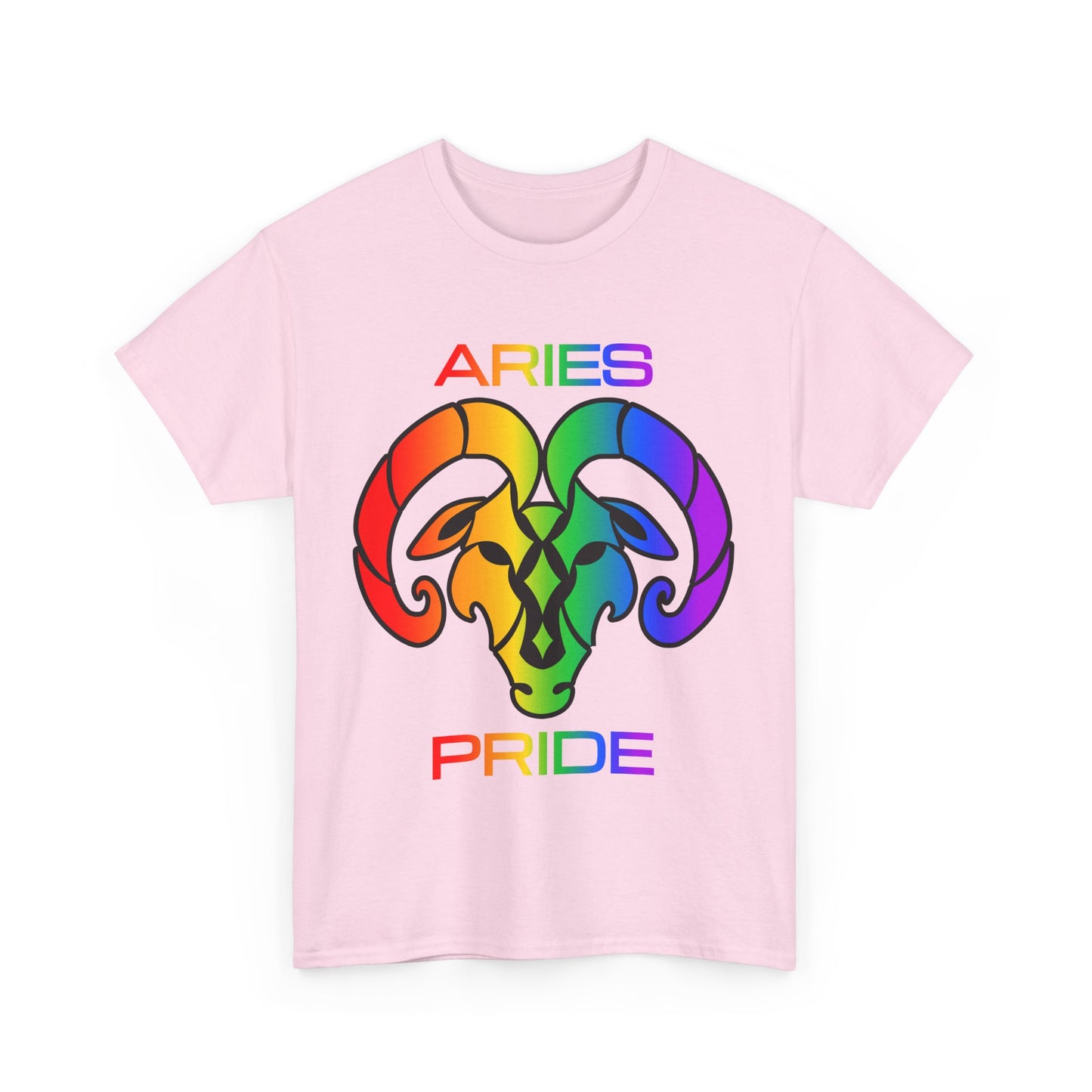 Aries Zodiac Heavy Cotton Tee | Unisex Astrology Shirt, Classic Rainbow, Image and Text
