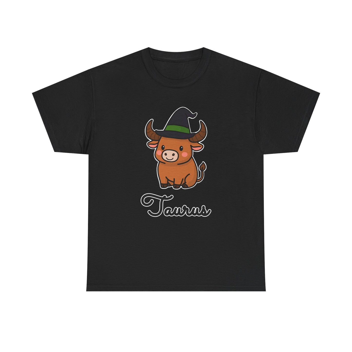 Taurus Astrology T-Shirt – Cute Cartoon Bull in Witch Hat Zodiac Graphic Tee