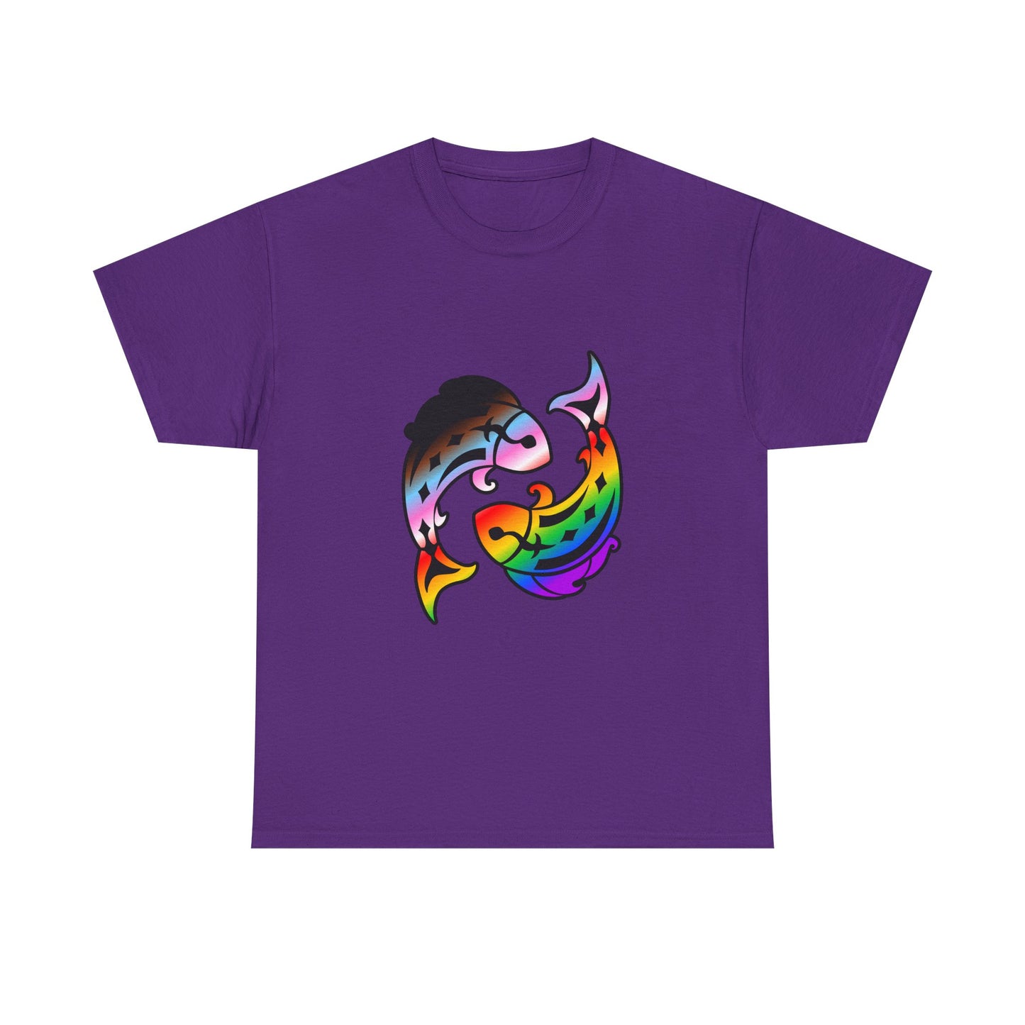 Pisces Zodiac Heavy Cotton Tee | Unisex Astrology Shirt, Progress Pride Flag Colors, Image Only