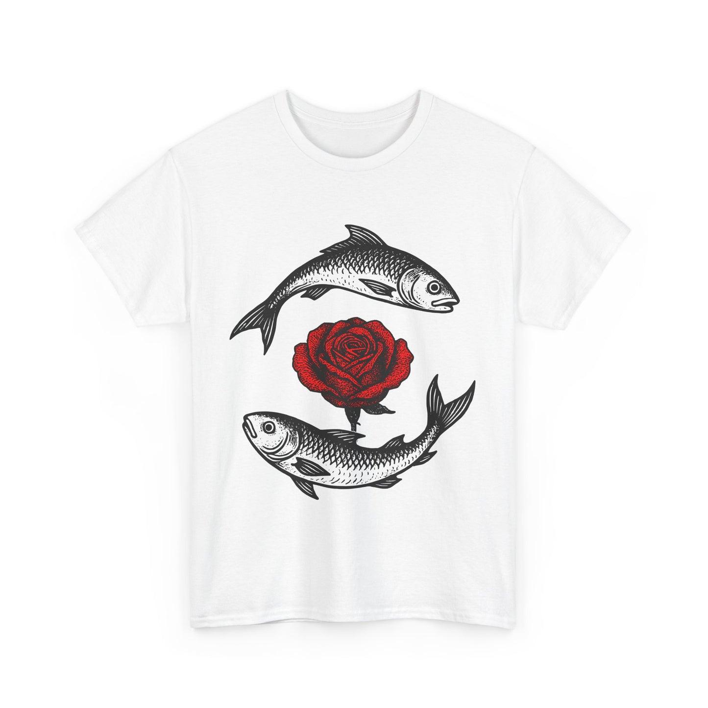 Pisces Zodiac Heavy Cotton Tee | Unisex Astrology Shirt, Gothic Rose Image