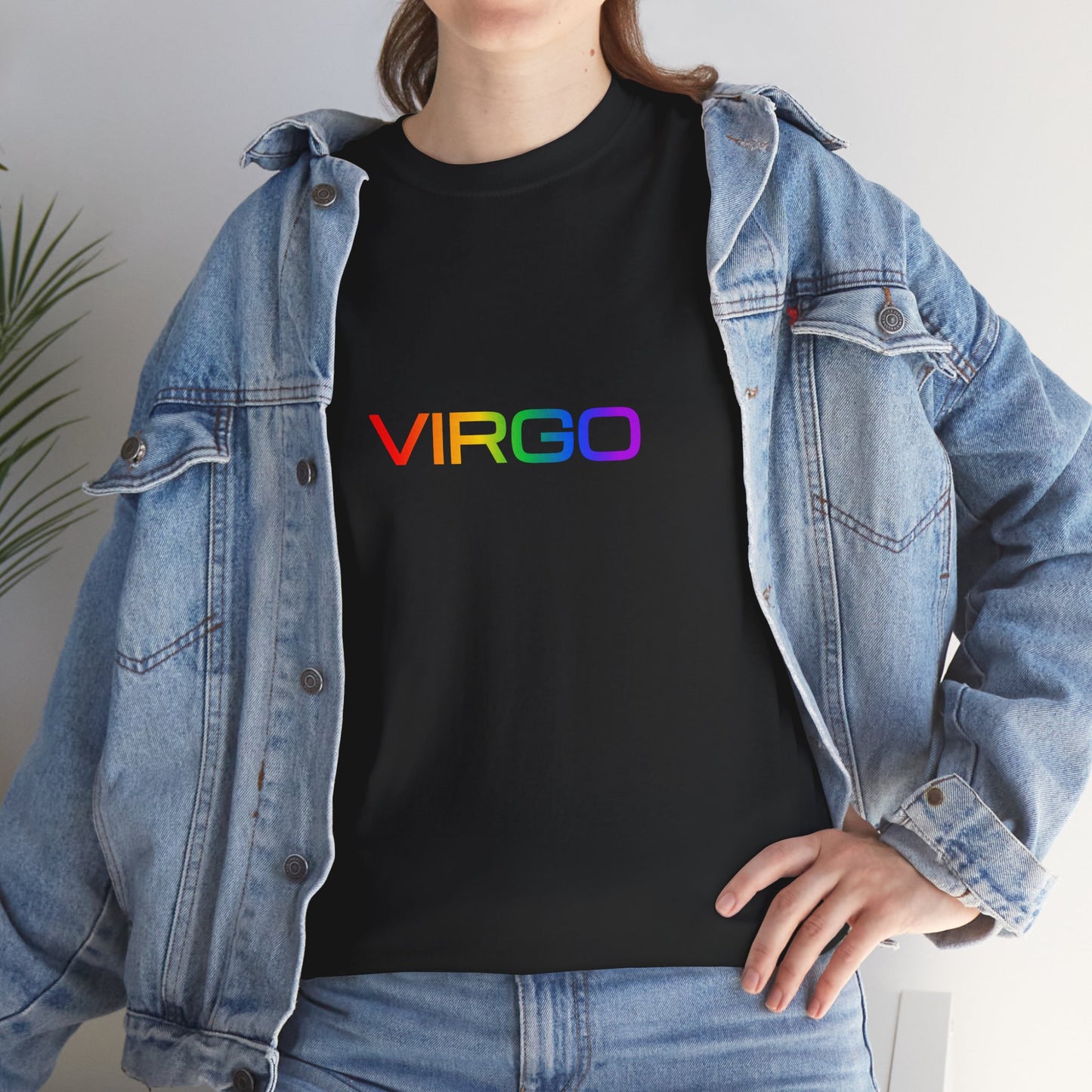 Virgo Zodiac Heavy Cotton Tee | Unisex Astrology Shirt, Classic Rainbow, Text Only