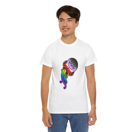 Aquarius Zodiac Heavy Cotton Tee | Unisex Astrology Shirt, Progress Pride Flag Colors, Image Only