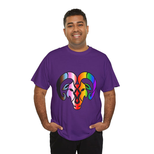 Aries Zodiac Heavy Cotton Tee | Unisex Astrology Shirt, Progress Pride Flag Colors, Image Only