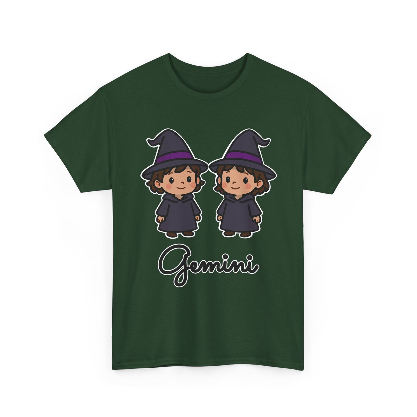 Gemini Astrology T-Shirt – Cute Cartoon Twins in Witch Hats Zodiac Graphic Tee