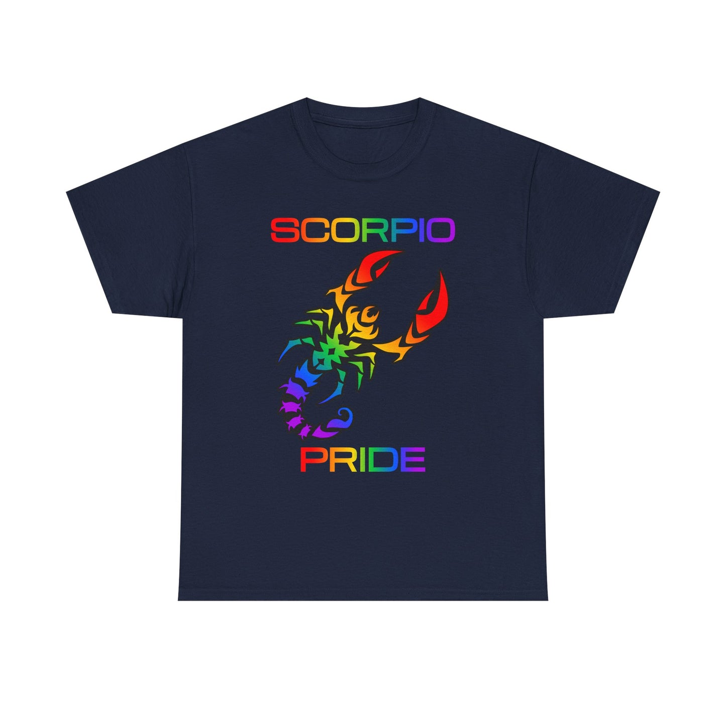 Scorpio Zodiac Heavy Cotton Tee | Unisex Astrology Shirt, Classic Rainbow, Image with Text