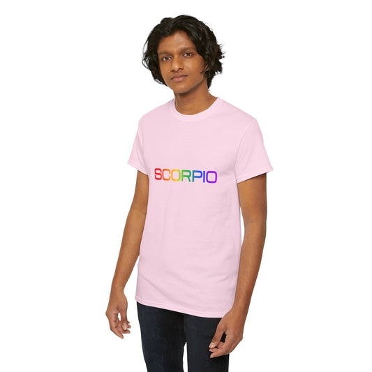 Scorpio Zodiac Heavy Cotton Tee | Unisex Astrology Shirt, Classic Rainbow, Text Only