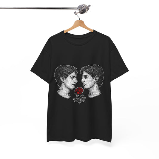 Gemini Zodiac Heavy Cotton Tee | Unisex Astrology Shirt, Gothic Rose Image