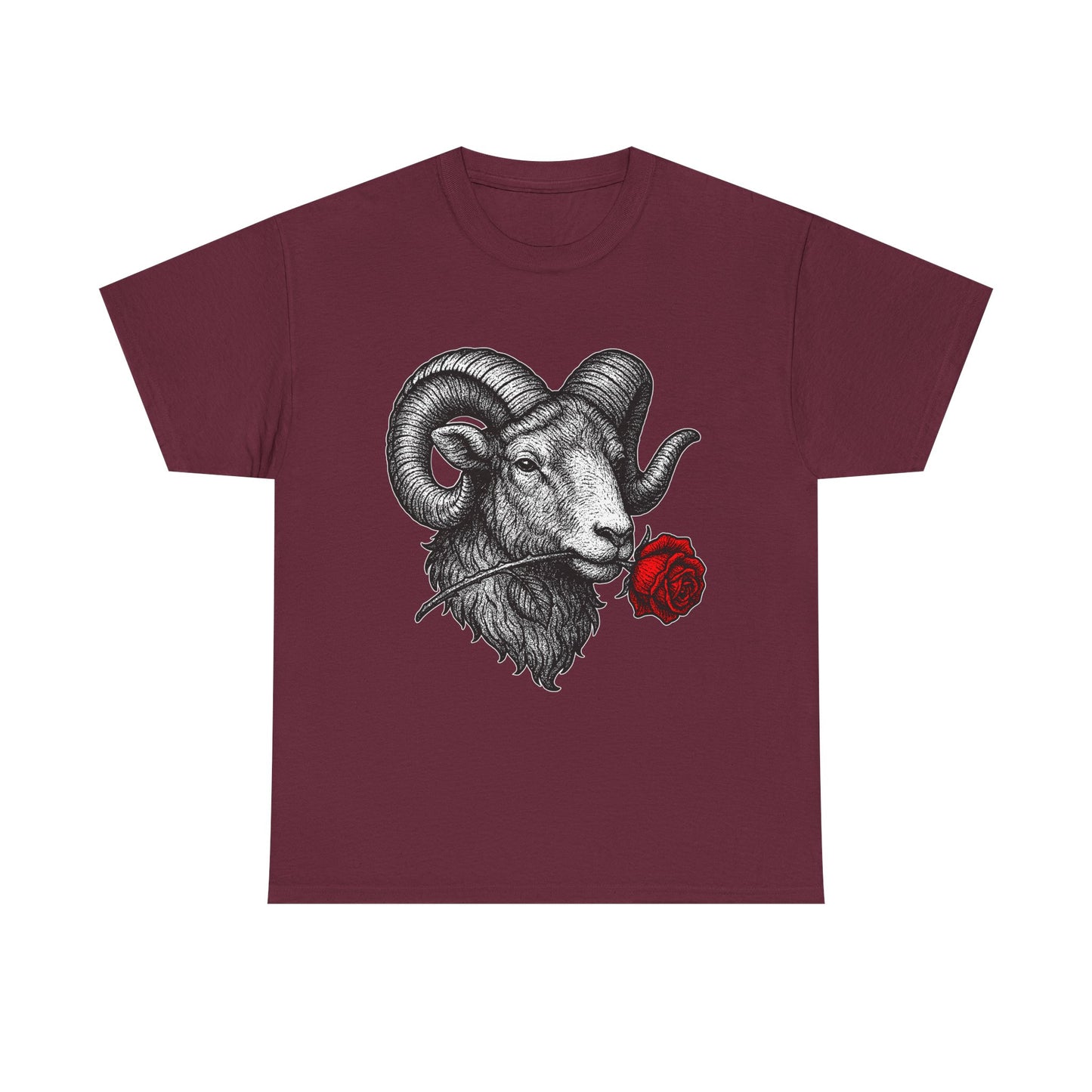Aries Zodiac Heavy Cotton Tee | Unisex Astrology Shirt, Gothic Rose Image