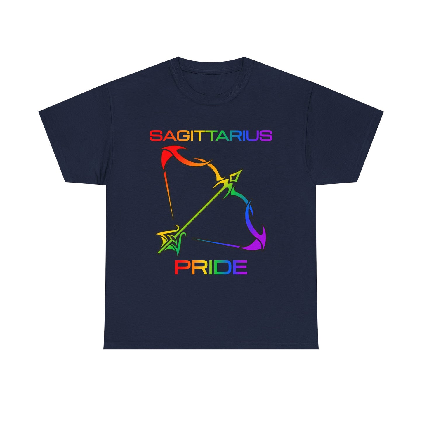 Sagittarius Zodiac Heavy Cotton Tee | Unisex Astrology Shirt, Classic Rainbow, Image with Text