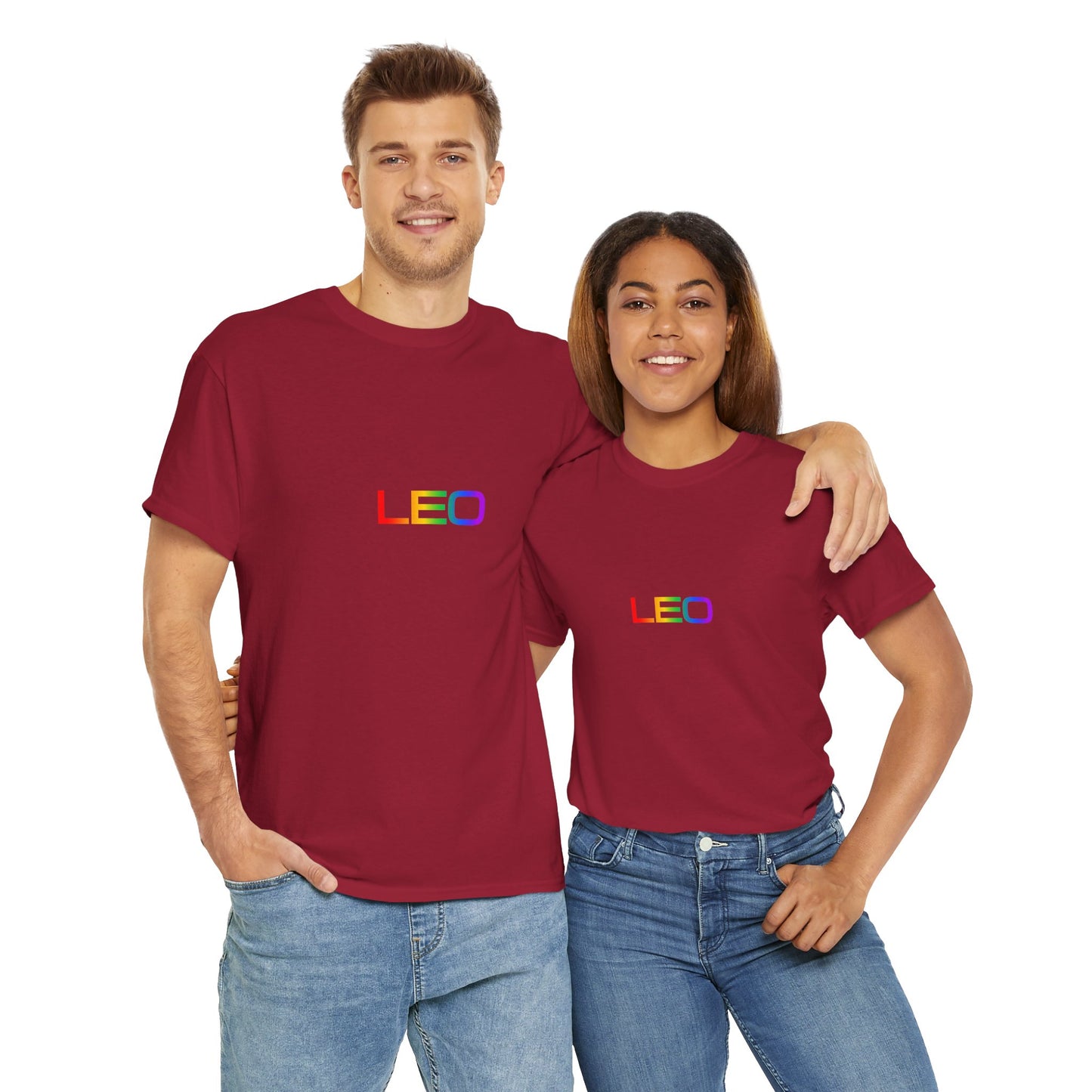 Leo Zodiac Heavy Cotton Tee | Unisex Astrology Shirt, Classic Rainbow, Text Only