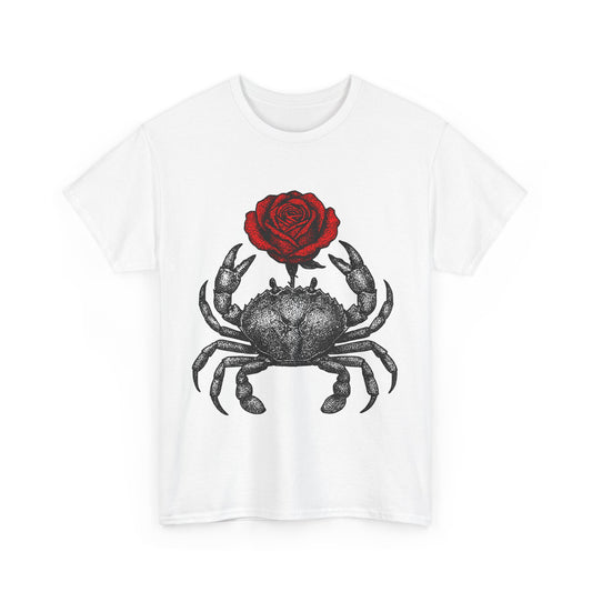 Cancer Zodiac Heavy Cotton Tee | Unisex Astrology Shirt, Gothic Rose Image